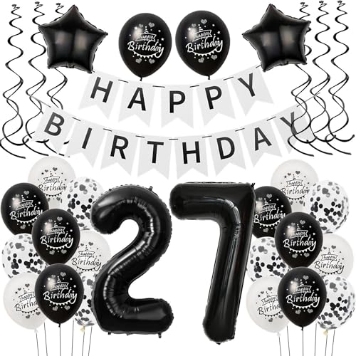 Luftballons 27 Geburtstag Dekoration Frauen Mann Schwarz weiß, deko 27. Geburtstag für Frauen Mann,27 Frau Geburtstagsdeko 27 jahre Männer Schwarz, Ballon 27. geburtstag Frauen deko weiß von Hongyantech