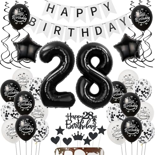 Luftballons 28 Geburtstag Dekoration frauen Mann Schwarz weiß, deko 28. Geburtstag frauen,Tortendeko 28 Geburtstag frauen,Geburtstagsdeko 28 jahre Männer Schwarz Ballon 28. geburtstag frau Luftballons 28 Geburtstag Dekoration frauen Mann Schwarz weiß, deko 28. Geburtstag frauen,Tortendeko 28 Geburtstag frauen,Geburtstagsdeko 28 jahre Männer Schwarz Ballon 28. geburtstag frau von Hongyantech