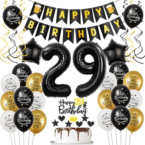 Luftballons 29. Geburtstag Schwarz Golden, Geburtstagsdeko 29 Jahre Mann Frauen, Ballon 29. Geburtstag, Folienballon Zahl 29, deko 29. geburtstag Frauen, Schwarz Tortendeko 29 Geburtstag Mann Deko von Hongyantech