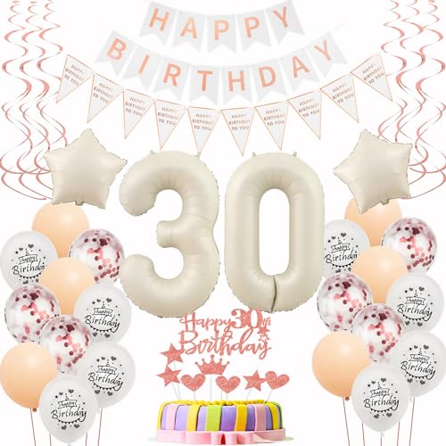 Luftballons 30 Geburtstag Frauen Beige Roségold Deko 30. Geburtstag Frauen Tortendeko 30 Geburtstagdeko 30 Jahre Frau deko Beige Ballon 30. deko Happy 30th Birthday von Hongyantech