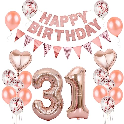 Hongyantech Luftballon-Set 31. Geburtstag Frauen: Rosegold, 24 Stück, inkl. HAPPY BIRTHDAY Banner, Zierband, Konfetti Hongyantech Luftballon-Set 31. Geburtstag Frauen: Rosegold, 24 Stück, inkl. HAPPY BIRTHDAY Banner, Zierband, Konfetti von Hongyantech