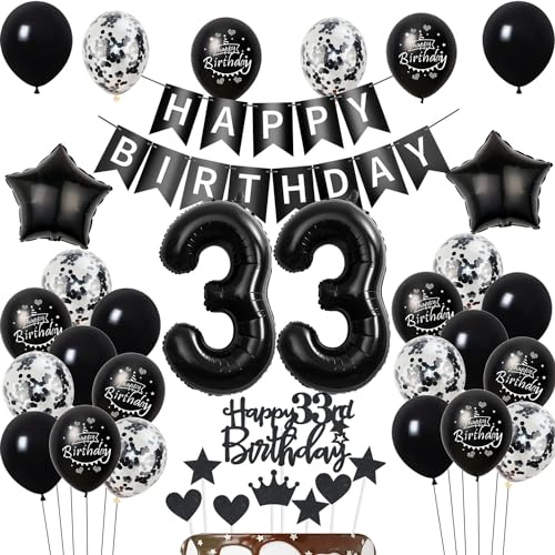Luftballons 33 Geburtstag Dekoration, Schwarz Tortendeko für Mann und Frau, Geburtstagsdeko 33 Jahre Luftballons 33 Geburtstag Dekoration, Schwarz Tortendeko für Mann und Frau, Geburtstagsdeko 33 Jahre von Hongyantech