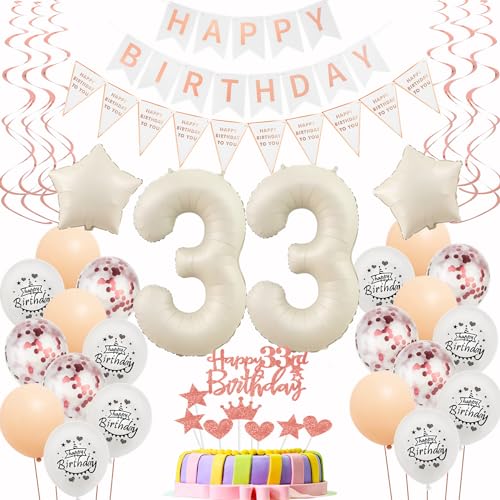 Luftballons 33 Geburtstag Frauen Beige Roségold Deko 33. Geburtstag Frauen Tortendeko 33 Geburtstagdeko 33 Jahre Frau deko Beige Ballon 33. deko Happy 33th Birthday von Hongyantech