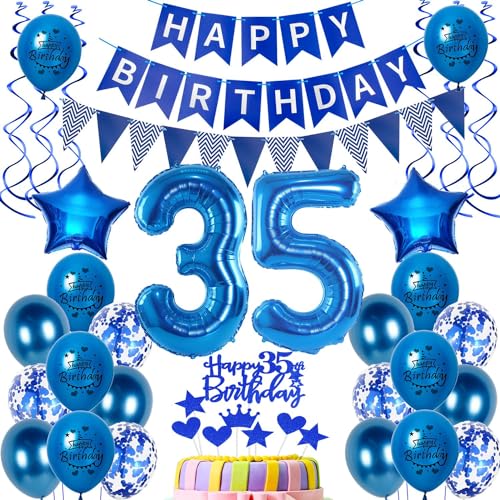 Luftballons 35. Geburtstag Dekoration Mann Ballon Deko Männer Blau Geburtstagsdeko 35 Jahre Tortendeko Birthday Banner Party von Hongyantech
