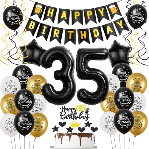 Luftballons 35. Geburtstag Schwarz Golden - Deko für Mann und Frauen, Folienballon Zahl 35, Tortendeko Luftballons 35. Geburtstag Schwarz Golden - Deko für Mann und Frauen, Folienballon Zahl 35, Tortendeko von Hongyantech