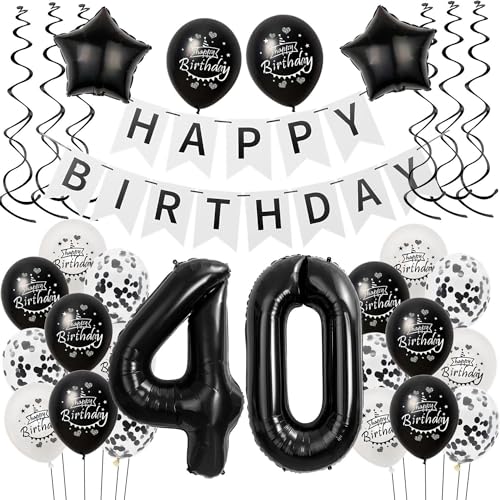 Luftballons 40 Geburtstag Dekoration Frauen Mann Schwarz weiß, deko 40. Geburtstag für Frauen Mann,40 Frau Geburtstagsdeko 40 jahre Männer Schwarz , Ballon 40. geburtstag Frauen deko weiß von Hongyantech