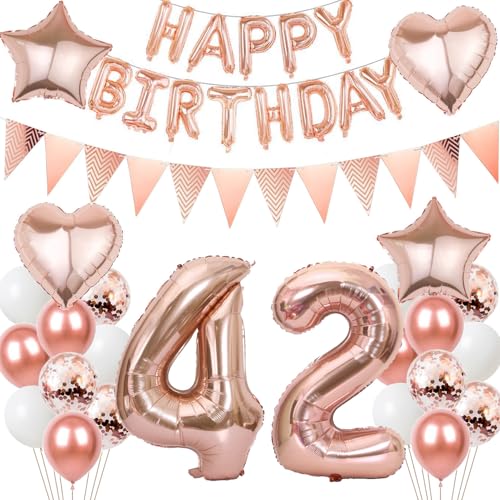 Luftballons 42 Geburtstags deko Frau set, Folienballon 42 jahre Geburtstag Deko RoseGold ballons 42 jahre Geburtstag deko Frau,Geburtstagsdeko 42. geburtstag deko 42 jahre Frauen Mädchen (number 42) von Hongyantech