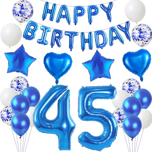 Luftballons 45. Geburtstags deko Mann blau set, Geburtstagsdeko 45 jahre Geburtstag Dekoration Mann blau ,Folien ballons 45 Geburtstag deko banner,girlande deko 45. geburtstag Mann deko von Hongyantech