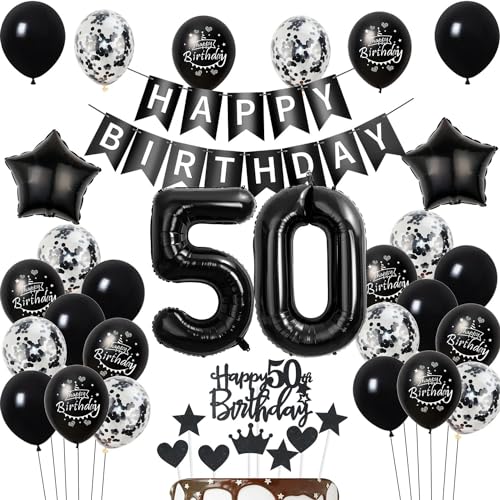 Luftballons 50. Geburtstag Dekoration, Schwarz Tortendeko für Mann und Frau, Geburtstagsdeko 50 Jahre Luftballons 50. Geburtstag Dekoration, Schwarz Tortendeko für Mann und Frau, Geburtstagsdeko 50 Jahre von Hongyantech