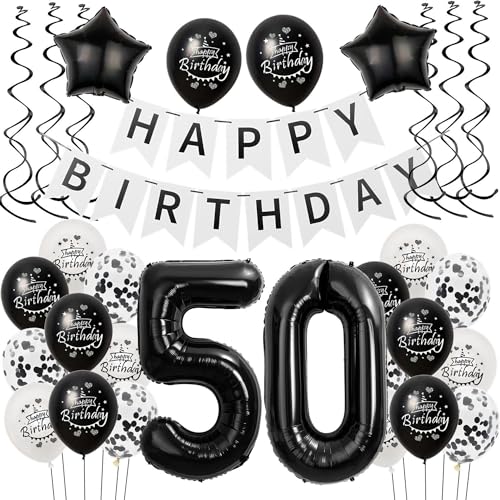 Luftballons 50 Geburtstag Dekoration Frauen Mann Schwarz weiß, deko 50. Geburtstag für Frauen Mann,50 Frau Geburtstagsdeko 50 jahre Männer Schwarz , Ballon 50. geburtstag Frauen deko weiß von Hongyantech