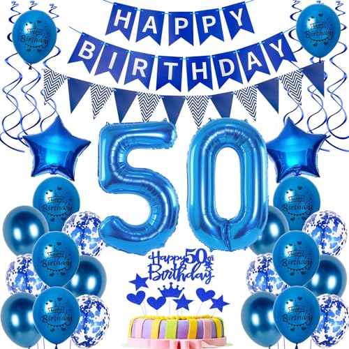 Luftballons 50 Geburtstag Dekoration Mann Ballon Deko 50. Geburtstag Männer blau Geburtstagsdeko 50 jahre Mann Geburtstag Tortendeko 50.geburtstag Männer birthday Banner Party Deko 50 Geburtstag von Hongyantech