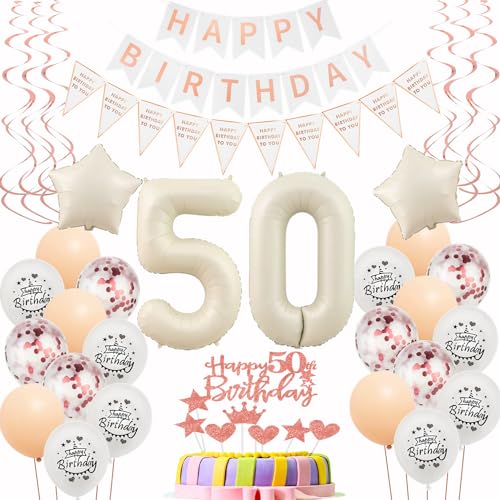 Luftballons 50 Geburtstag Frauen Beige Roségold Deko 50. Geburtstag Frauen Tortendeko 50 Frauen Geburtstagdeko 50 Jahre Frau Geburtstag deko Beige Ballon 50. Geburtstag deko Happy 50th Birthday von Hongyantech