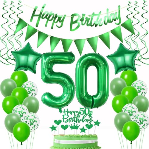 Luftballons 50. Geburtstag Mann Frauen Grün, Geburtstagsdeko 50 Jahre Mann, Ballon 50. Geburtstag Frau deko, Grün Riesen Folienballon Zahl 50, Happy 50th Birthday Deko 50.Geburtstag Männer Frau von Hongyantech