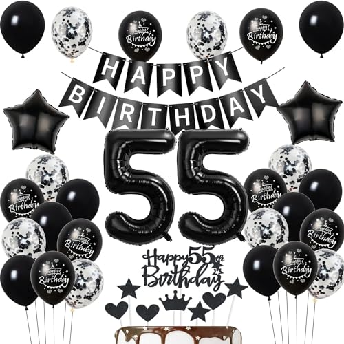 Luftballons 55 Geburtstag Dekoration, Schwarz Tortendeko für Mann und Frau, Geburtstagsdeko 55 Jahre Luftballons 55 Geburtstag Dekoration, Schwarz Tortendeko für Mann und Frau, Geburtstagsdeko 55 Jahre von Hongyantech