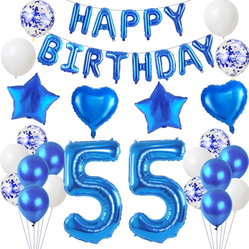 Hongyantech 55. Geburtstag Dekoration Set: 42 Stück, Blau, Ballon-Set, Stern, Männer, 55. Geburtstag, Unisex, Nummer von Hongyantech