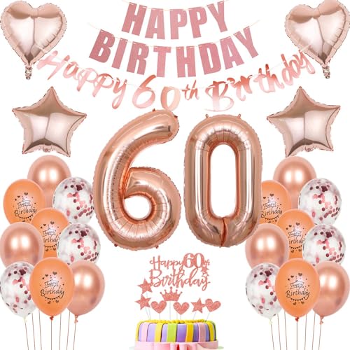 Luftballons 60 Geburtstag Dekoration Frau Ballon Deko 60. Geburtstag Frauen rosegold Geburtstagsdeko 60 jahre Frau Geburtstag Tortendeko 60.geburtstag Frauen birthday Party Deko 60 Geburtstag von Hongyantech