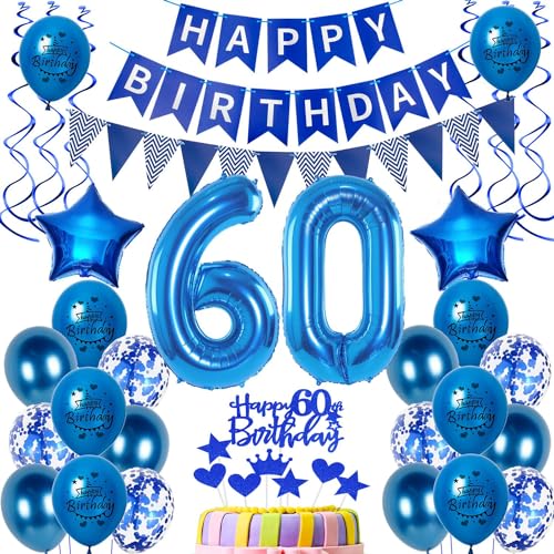Luftballons 60 Geburtstag Dekoration Mann Ballon Deko 60. Geburtstag Männer blau Geburtstagsdeko 60 jahre Mann Geburtstag Tortendeko 60.geburtstag Männer birthday Banner Party Deko 60 Geburtstag von Hongyantech