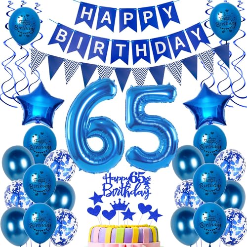 Luftballons 65. Geburtstag Dekoration Mann Ballon Deko Männer Blau Geburtstagsdeko 65 Jahre Tortendeko Birthday Banner Party von Hongyantech
