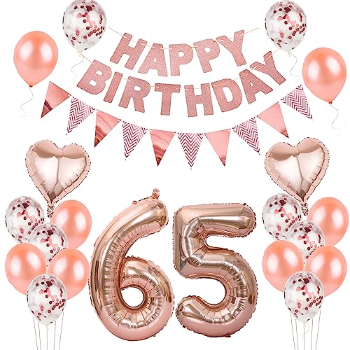Hongyantech Luftballon Dekoration 65. Geburtstag Frauen: 24-teiliges Set mit rosegoldenem HAPPY BIRTHDAY Banner, Zierband, Konfetti und Dekobällen für Damen Hongyantech Luftballon Dekoration 65. Geburtstag Frauen: 24-teiliges Set mit rosegoldenem HAPPY BIRTHDAY Banner, Zierband, Konfetti und Dekobällen für Damen von Hongyantech