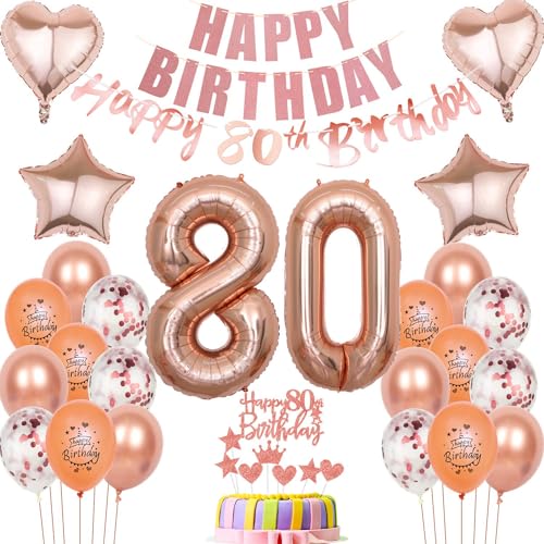 Luftballons 80 Geburtstag Dekoration Frau Ballon Deko 80. Geburtstag Frauen rosegold Geburtstagsdeko 80 jahre Frau Geburtstag Tortendeko 80.geburtstag Frauen birthday Party Deko 80 Geburtstag von Hongyantech