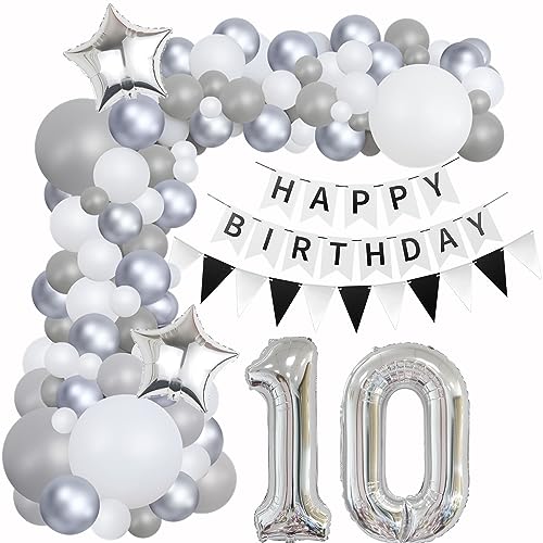 Hongyantech 111 Stück Geburtstag Ballon Girlande Silber, 10. Geburtstag Dekoration, Unisex-Kinder, Familienfeier, Freunde, Eltern Hongyantech 111 Stück Geburtstag Ballon Girlande Silber, 10. Geburtstag Dekoration, Unisex-Kinder, Familienfeier, Freunde, Eltern von Hongyantech