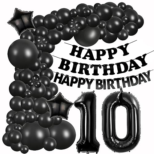 Luftballons Girlande 10 Geburtstag Deko Mädchen Junge Schwarz Luftballons deko 10. Geburtstag Mädchen Junge 10 Jahre Geburtstagdeko Happy 10 Birthday Girlande Ballons 10. Geburtstag Deko Schwarz von Hongyantech