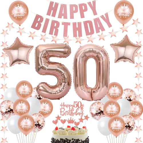 Luftballon 50.geburtstag frau deko ballons 50 Geburtstag deko frauen rosegold folienballon 50 jahre geburtstag dekoration frau rosegold happy birthday 50th geburtstagsdeko 50 frau damen (50) von Hongyantech