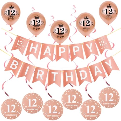 Rosegold Girlande Happy 12th Birthday Banner +Dreiecksflaggen + 12 Geburtstag Hängedeko Spiralen + 5 pcs Happy 12th Birthday luftballons 12.Geburtstag deko für Mädchen,12 Mädchen deko Rosegold Girlande Happy 12th Birthday Banner +Dreiecksflaggen + 12 Geburtstag Hängedeko Spiralen + 5 pcs Happy 12th Birthday luftballons 12.Geburtstag deko für Mädchen,12 Mädchen deko von Hongyantech