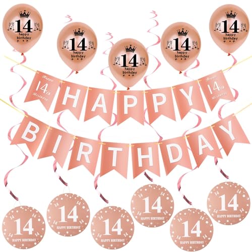 Rosegold Girlande Happy 14th Birthday Banner +Dreiecksflaggen + 14 Geburtstag Hängedeko Spiralen + 5 pcs Happy 14th Birthday luftballons 14.Geburtstag deko für Mädchen,14 Geburtstag Mädchen deko Rosegold Girlande Happy 14th Birthday Banner +Dreiecksflaggen + 14 Geburtstag Hängedeko Spiralen + 5 pcs Happy 14th Birthday luftballons 14.Geburtstag deko für Mädchen,14 Geburtstag Mädchen deko von Hongyantech