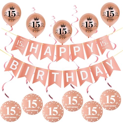 Rosegold Girlande Happy 15th Birthday Banner +Dreiecksflaggen + 15 Geburtstag Hängedeko Spiralen + 5 pcs Happy 15th Birthday luftballons 15.Geburtstag deko für Mädchen,15 Geburtstag Mädchen deko Rosegold Girlande Happy 15th Birthday Banner +Dreiecksflaggen + 15 Geburtstag Hängedeko Spiralen + 5 pcs Happy 15th Birthday luftballons 15.Geburtstag deko für Mädchen,15 Geburtstag Mädchen deko von Hongyantech