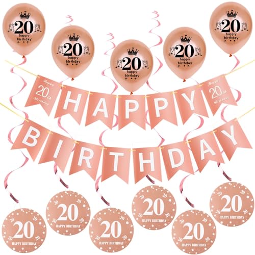 Rosegold Girlande Happy 20th Birthday Banner +Dreiecksflaggen + 20 Geburtstag Hängedeko Spiralen + 5 pcs Happy 20th Birthday luftballons 20.Geburtstag deko für Mädchen,20 Geburtstag Mädchen deko Rosegold Girlande Happy 20th Birthday Banner +Dreiecksflaggen + 20 Geburtstag Hängedeko Spiralen + 5 pcs Happy 20th Birthday luftballons 20.Geburtstag deko für Mädchen,20 Geburtstag Mädchen deko von Hongyantech