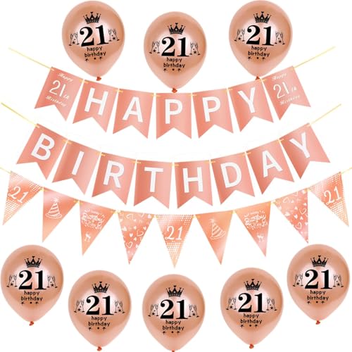 Rosegold Girlande Happy 21th Birthday Banner +21th Geburtstag Triangle Flag Banner + 8 pcs Happy 21th Birthday luftballons 21.Geburtstag deko für Frau Mädchen,21 Geburtstag Frauen party dekoration Rosegold Girlande Happy 21th Birthday Banner +21th Geburtstag Triangle Flag Banner + 8 pcs Happy 21th Birthday luftballons 21.Geburtstag deko für Frau Mädchen,21 Geburtstag Frauen party dekoration von Hongyantech