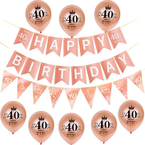 Rosegold Girlande Happy 40th Birthday Banner +40th Geburtstag Triangle Flag Banner + 8 pcs Happy 40th Birthday luftballons 40.Geburtstag deko für Frau Mädchen,40 Geburtstag Frauen party dekoration Rosegold Girlande Happy 40th Birthday Banner +40th Geburtstag Triangle Flag Banner + 8 pcs Happy 40th Birthday luftballons 40.Geburtstag deko für Frau Mädchen,40 Geburtstag Frauen party dekoration von Hongyantech