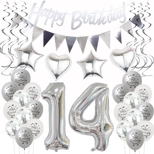 Silber Geburtstagsdeko 14 Jahre Mädchen Jungen,ballon 14 Geburtstag Mädchen Deko, Luftballons 14. Geburtstag Dekoration Mädchen silber ,Party Deko 14. Geburtstag Junge 14 Jahre Geburtstagsdeko Silber Geburtstagsdeko 14 Jahre Mädchen Jungen,ballon 14 Geburtstag Mädchen Deko, Luftballons 14. Geburtstag Dekoration Mädchen silber ,Party Deko 14. Geburtstag Junge 14 Jahre Geburtstagsdeko von Hongyantech