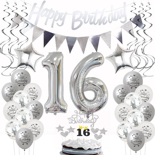 Silber Geburtstagsdeko 16 Jahre Mädchen Junge,ballon 16 Geburtstag Mädchen Deko, Luftballons 16. Geburtstag Deko Mädchen silber,Party Deko 16. Geburtstag Junge Tortendeko 16 Geburtstag Mädchen Silber Geburtstagsdeko 16 Jahre Mädchen Junge,ballon 16 Geburtstag Mädchen Deko, Luftballons 16. Geburtstag Deko Mädchen silber,Party Deko 16. Geburtstag Junge Tortendeko 16 Geburtstag Mädchen von Hongyantech