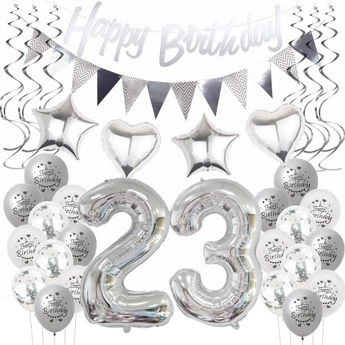 Silber Geburtstagsdeko 23 Jahre Frauen Mann,ballon 23 Geburtstag Frauen Deko, Luftballons 23. Geburtstag Dekoration Frau silber ,Party Deko 23. Männer 23 Jahre Frau Geburtstagsdeko von Hongyantech