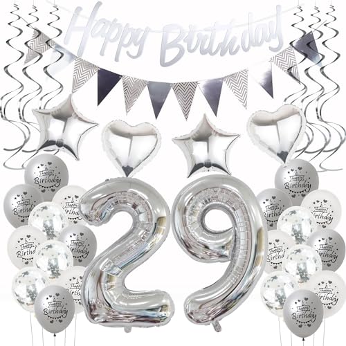Silber Geburtstagsdeko 29 Jahre Frauen Mann,ballon 29 Geburtstag Frauen Deko, Luftballons 29. Geburtstag Dekoration Frau silber ,Party Deko 29. Geburtstag Männer 29 Jahre Frau Geburtstagsdeko von Hongyantech