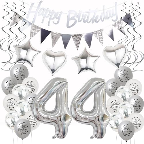 Silber Geburtstagsdeko 44 Jahre Frauen Mann,ballon 44 Geburtstag Frauen Deko, Luftballons 44. Geburtstag Dekoration Frau silber ,Party Deko 44. Geburtstag Männer 44 Jahre Frau Geburtstagsdeko von Hongyantech