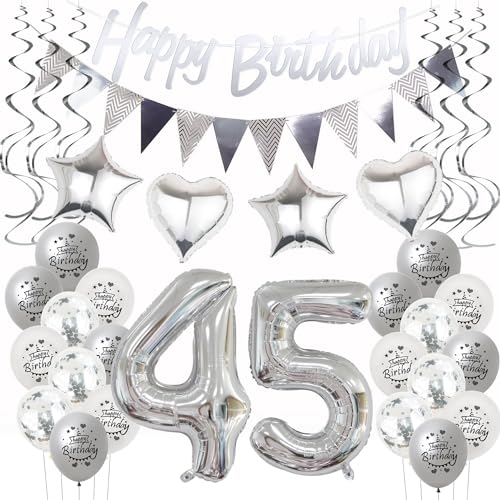 Silber Geburtstagsdeko 45 Jahre Frauen Mann,ballon 45 Geburtstag Frauen Deko, Luftballons 45. Geburtstag Dekoration Frau silber ,Party Deko 45. Geburtstag Männer 45 Jahre Frau Geburtstagsdeko Silber Geburtstagsdeko 45 Jahre Frauen Mann,ballon 45 Geburtstag Frauen Deko, Luftballons 45. Geburtstag Dekoration Frau silber ,Party Deko 45. Geburtstag Männer 45 Jahre Frau Geburtstagsdeko von Hongyantech
