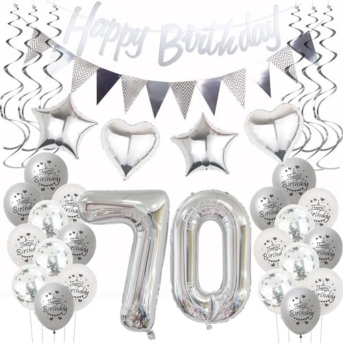 Silber Geburtstagsdeko 70 Jahre Frauen Mann,ballon 70 Geburtstag Frauen Deko, Luftballons 70. Geburtstag Dekoration Frau silber ,Party Deko 70. Geburtstag Männer 70 Jahre Frau Geburtstagsdeko von Hongyantech