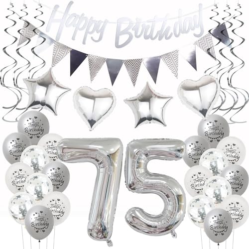 Silber Geburtstagsdeko 75 Jahre Frauen Mann,ballon 75 Geburtstag Frauen Deko, Luftballons 75. Geburtstag Dekoration Frau silber,Party Deko 75. Geburtstag Männer 75 Jahre Frau Geburtstagsdeko Silber Geburtstagsdeko 75 Jahre Frauen Mann,ballon 75 Geburtstag Frauen Deko, Luftballons 75. Geburtstag Dekoration Frau silber,Party Deko 75. Geburtstag Männer 75 Jahre Frau Geburtstagsdeko von Hongyantech