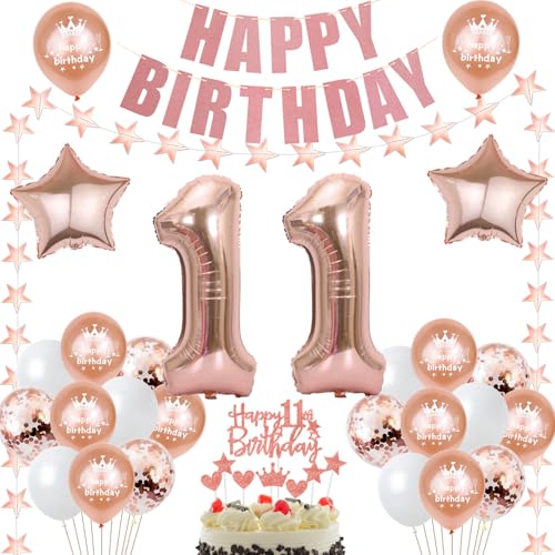 deko 11. Geburtstag Dekoration Mädchen Rosegold Tortendeko 11 Geburtstag Mädchen Deko Luftballons 11. Geburtstag Party Deko 11 jahre Mädchen Geburtstagsdeko Folienballon 11 Geburtstag Geschenk von Hongyantech