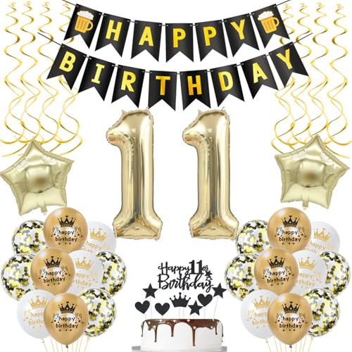 deko 11. geburtstag mädchen Junge deko Schwarz gold ballon 11. geburtstag Junge,deko 11 geburtstag Junge luftballon 11.geburtstag deko Junge geburtstagsdeko 11 jahre Geburtstag Deko Junge Mädchen von Hongyantech