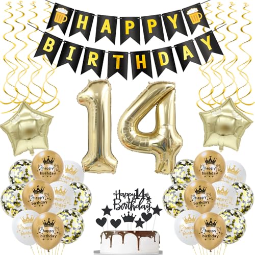 deko 14. geburtstag mädchen Junge deko Schwarz gold ballon 14. geburtstag Junge,deko 14 geburtstag Junge luftballon 14.geburtstag deko Junge geburtstagsdeko 14 jahre Geburtstag Deko Junge Mädchen von Hongyantech