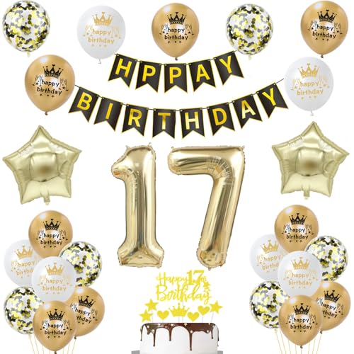 deko 17. geburtstag mädchen Junge deko Schwarz gold ballon 17. geburtstag Junge,Tortendeko 17 geburtstag luftballon 17.geburtstag deko Junge geburtstagsdeko 17 jahre Geburtstag Deko Junge Mädchen von Hongyantech