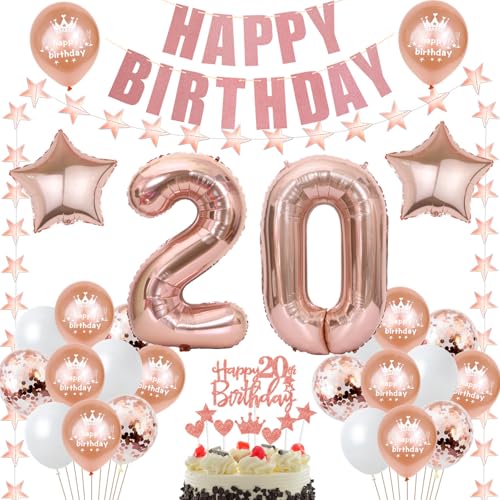 deko 20. Geburtstag Dekoration frau Rosegold Tortendeko 20 Geburtstag frauen Deko Luftballons 20. Geburtstag Party Deko 20 jahre frau Geburtstagsdeko Folienballon 20 Geburtstag Geschenk von Hongyantech