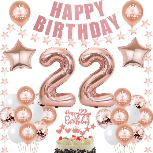 deko 22. Geburtstag Dekoration frau Rosegold Tortendeko 22 Geburtstag frauen Deko Luftballons 22. Geburtstag Party Deko 22 jahre frau Geburtstagsdeko Folienballon 22 Geburtstag Geschenk von Hongyantech