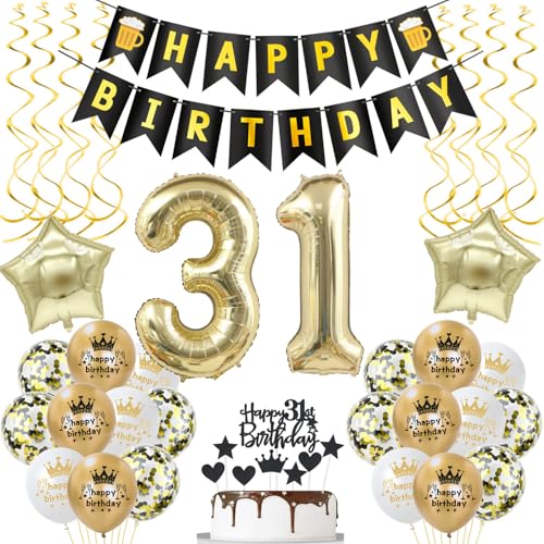 deko 31. geburtstag Frauen Mann deko Schwarz gold ballon 31. geburtstag Mann,deko 31 geburtstag Mann Schwarz luftballon 31.geburtstag deko Mann geburtstagsdeko 31 jahre Geburtstag Deko Männer Frau von Hongyantech