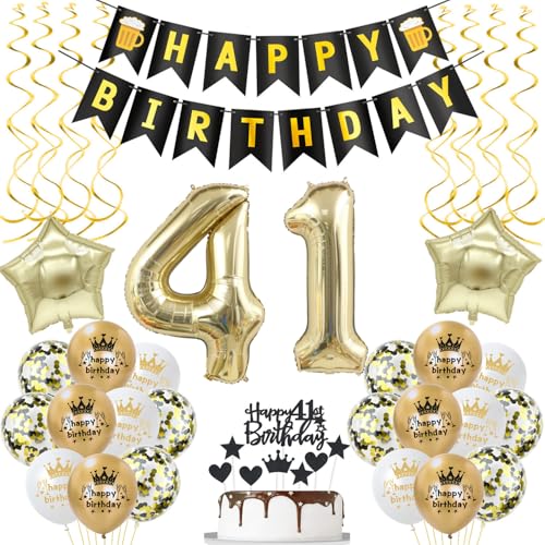 deko 41. geburtstag Frauen Mann deko Schwarz gold ballon 41. geburtstag Mann,deko 41 geburtstag Mann Schwarz luftballon 41.geburtstag deko Mann geburtstagsdeko 41 jahre Geburtstag Deko Männer Frau von Hongyantech
