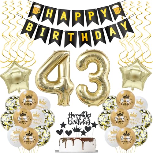 deko 43. geburtstag Frauen Mann deko Schwarz gold ballon 43. geburtstag Mann,deko 43 geburtstag Mann Schwarz luftballon 43.geburtstag deko Mann geburtstagsdeko 43 jahre Geburtstag Deko Männer Frau von Hongyantech